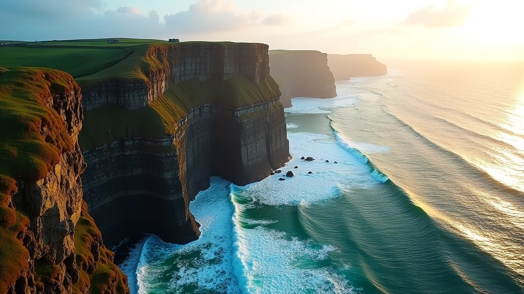 Aerial view of coastal cliffs and sea