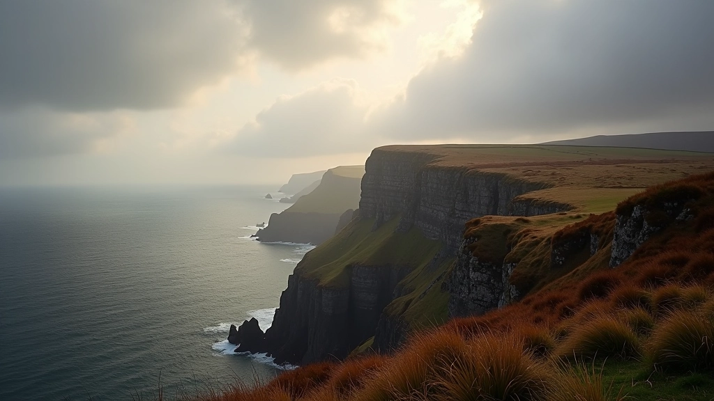 Autumn cliffs with moody skies and dramatic lighting