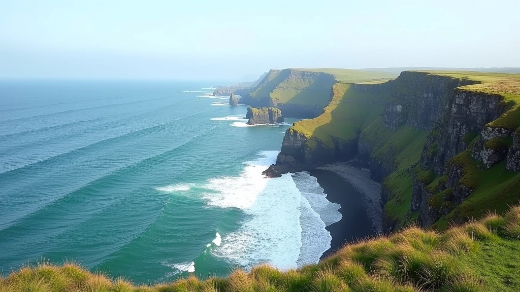 Expansive view of Old Head of Kinsale's dramatic clifftop landscape and crashing waves