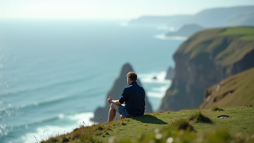 Person relaxing on coastal headland